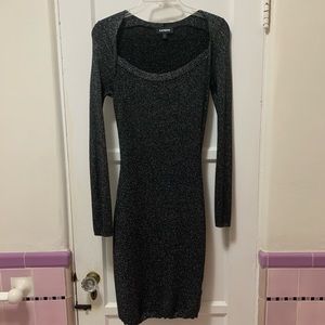 Express Black Long Sleeve Sparkly Party Dress